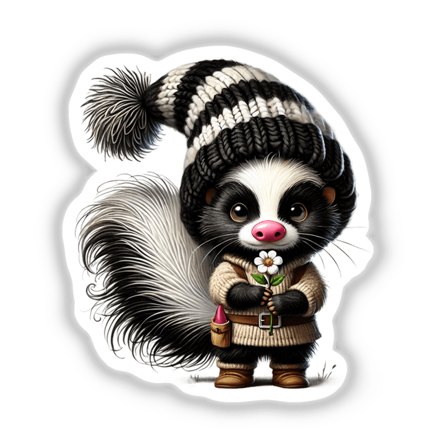 Skunk Gnome Holding Flower