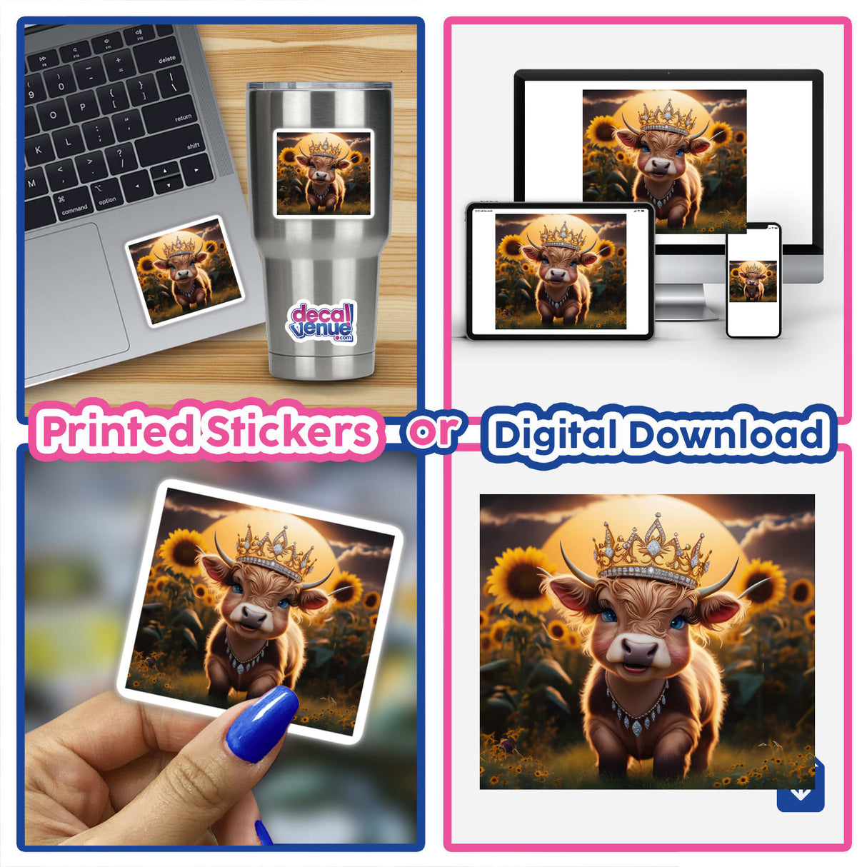 Baby Highland Cow Crown Sunflowers