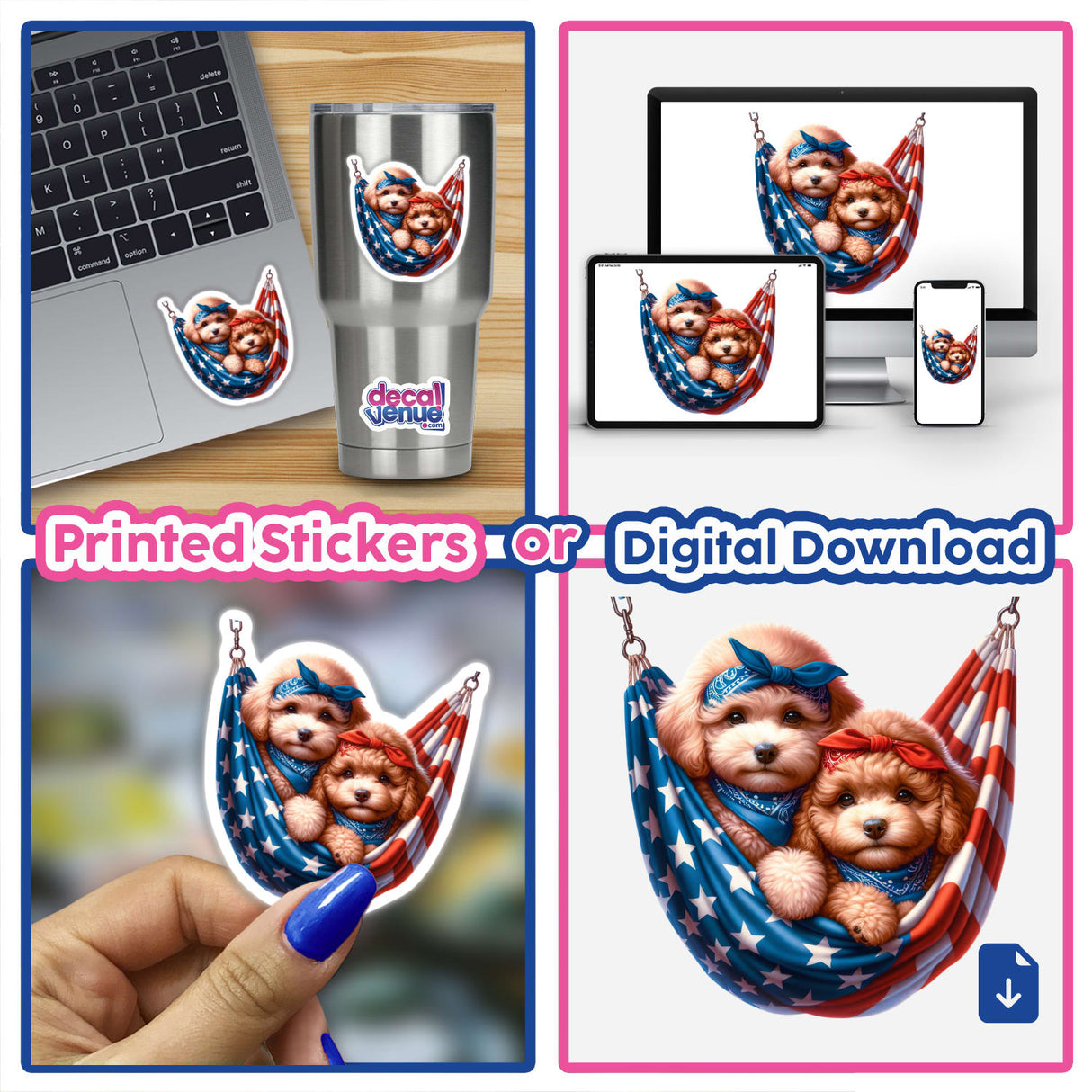 Poodle Dogs in American Flag Bandana Hammock