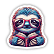 Sloth With Reading Glasses Open Book: An artistic illustration of a sloth wearing glasses while reading, available as stickers or digital artwork from Decal Venue's unique collection.