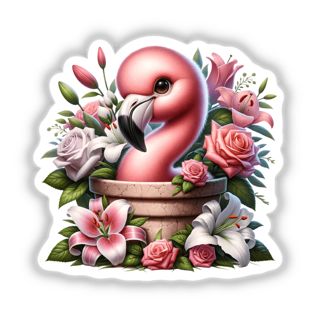 Flamingo Peeking Out of Flower Pot