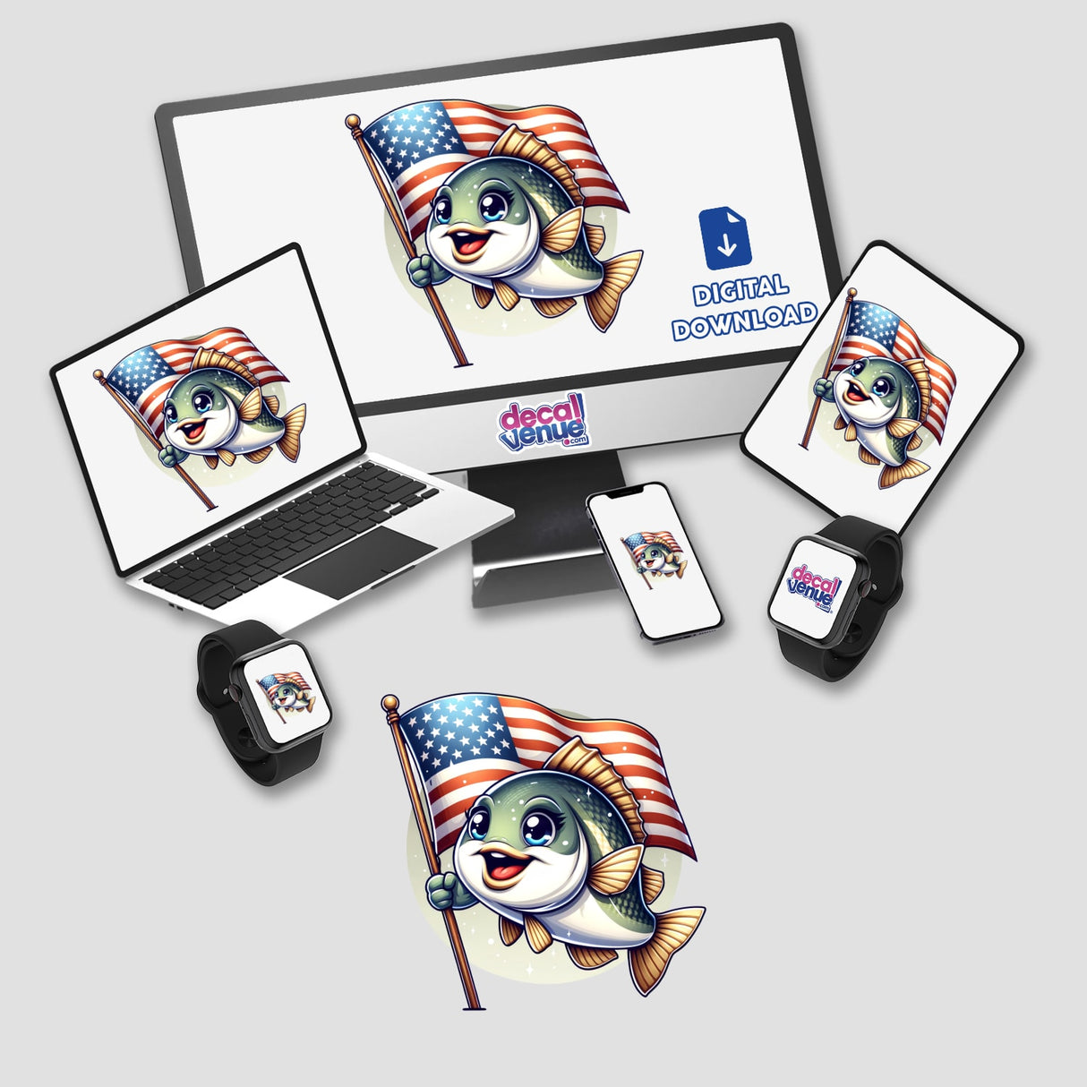 Fish Holding American Flag