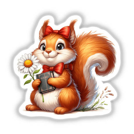 Watercolor Squirrel Holding Daisy