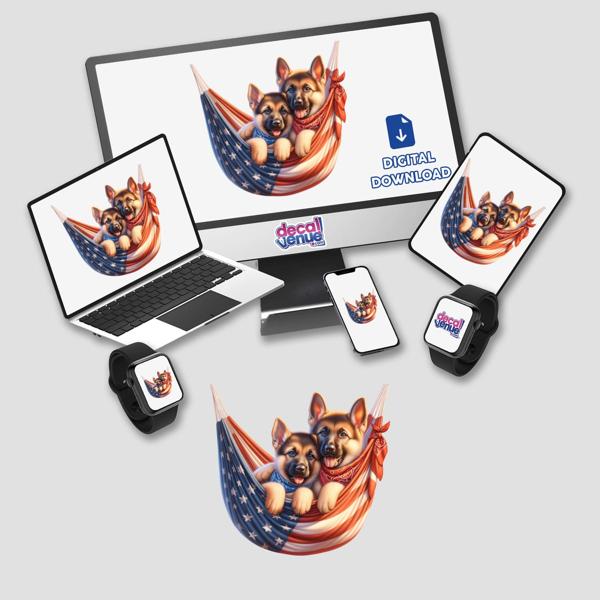 German Shepherd Dogs in American Flag Bandana Hammock