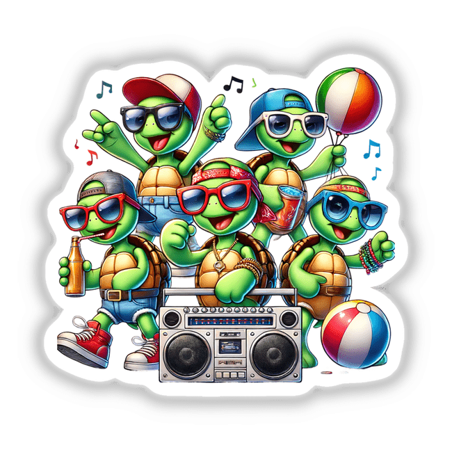 Hipster Turtles Having a Beach Party
