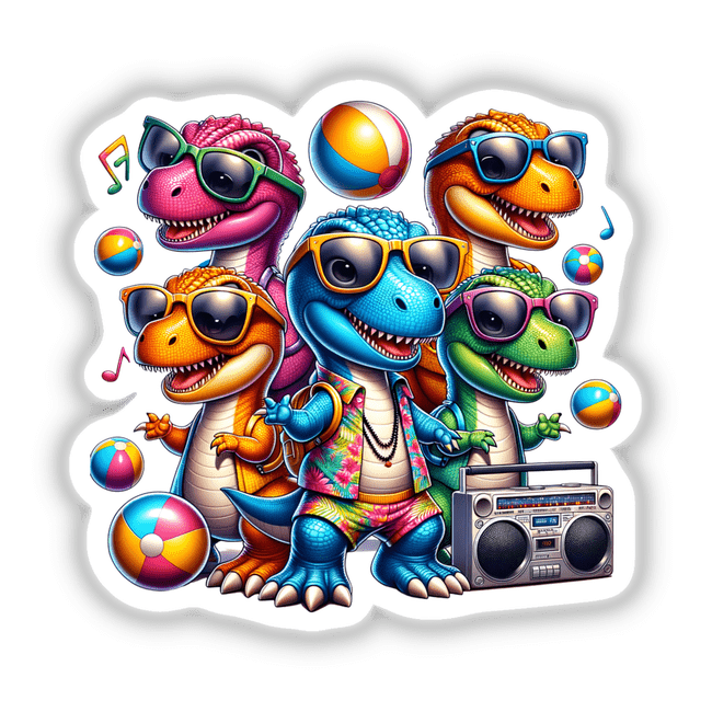 Dinosaur Summer Beach Party Sunglasses Boombox