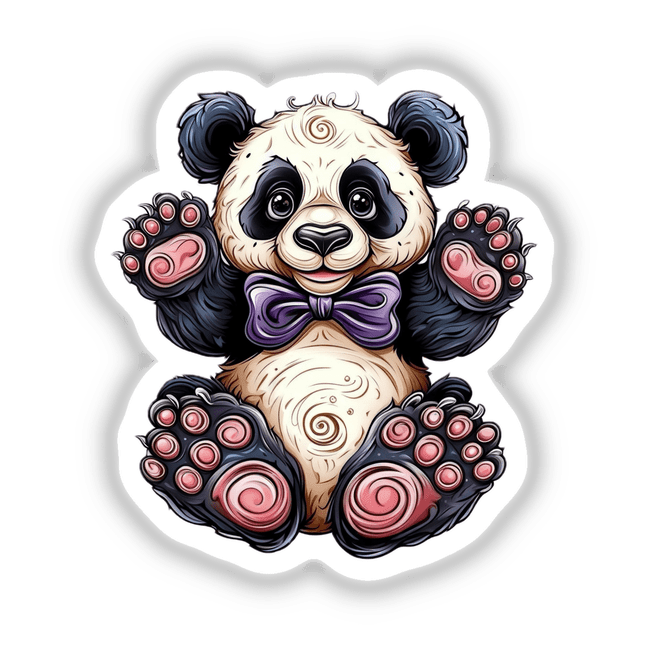 a panda bear with a bow tie sitting down