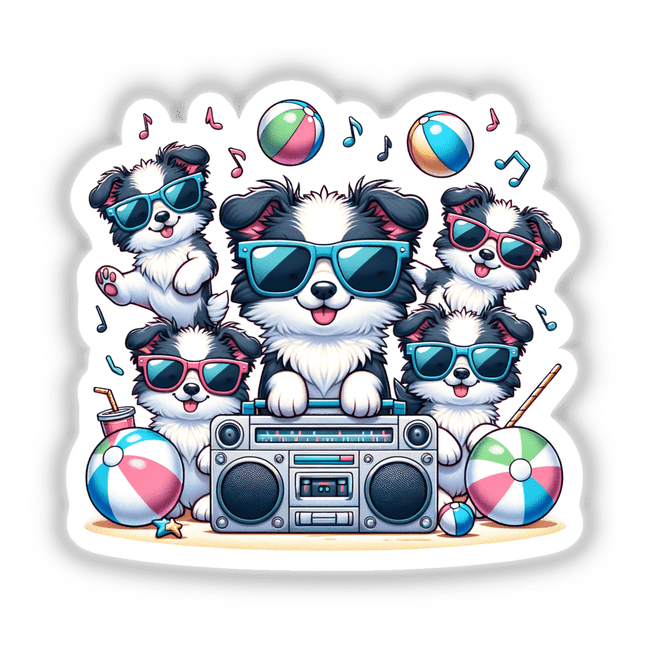 Border Collie Dog Beach Party Sunglasses Boombox