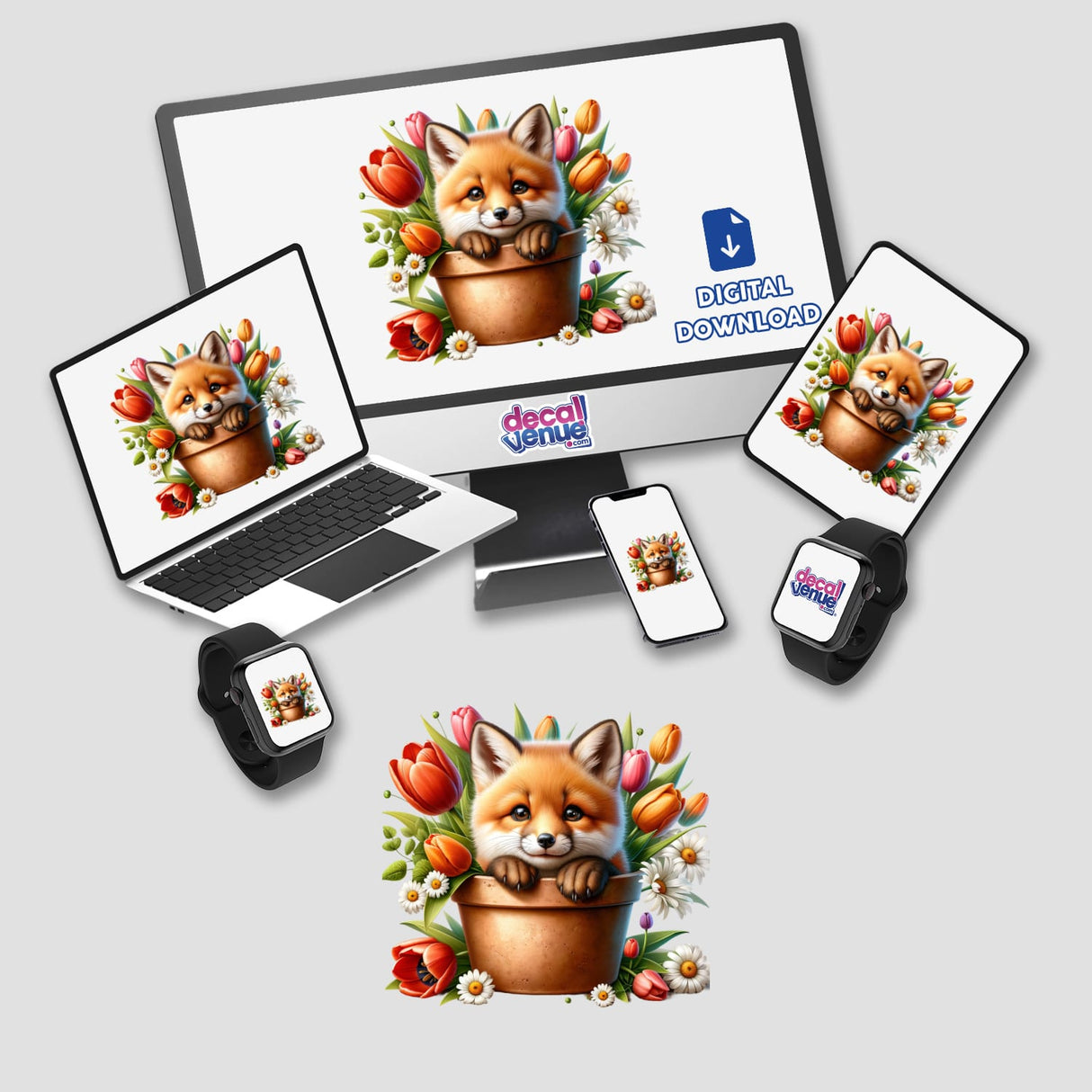 Fox Peeking Out of Flower Pot