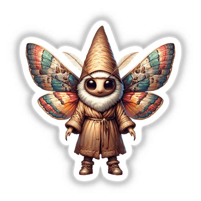 Moth Gnome cartoon character with wings, available as stickers or digital artwork from Decal Venue.