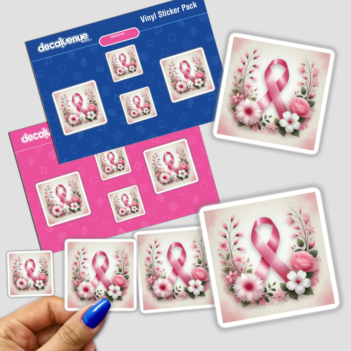 Breast Cancer Awareness - Pink Ribbon with Delicate Flowers stickers, featuring pink ribbons intertwined with flowers, available as stickers or digital artwork.