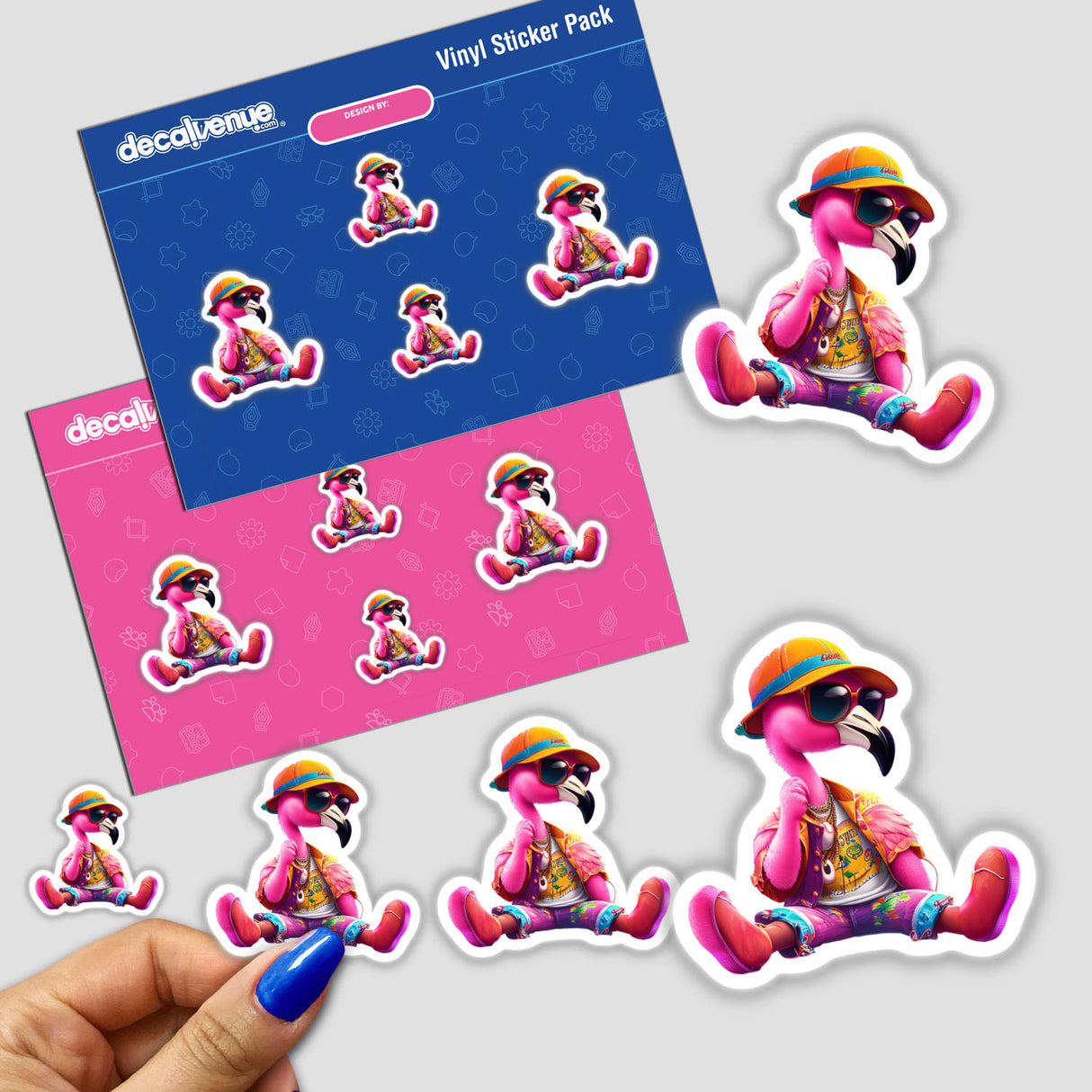 Trendy Flamingo Sitting Pretty stickers feature charming cartoon flamingos in various poses, perfect for adding a playful touch to any surface. Available as physical stickers or digital artwork.