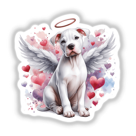White Pitbull Angel Watercolor hearts Dog