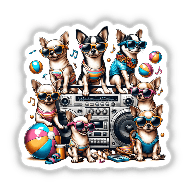Chihuahua Beach Party Sunglasses Boombox