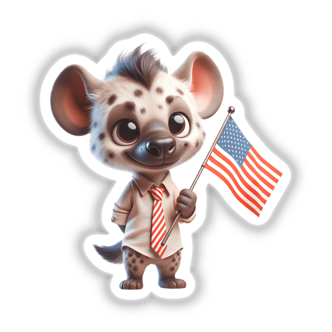Cute Hyena Holding American Flag