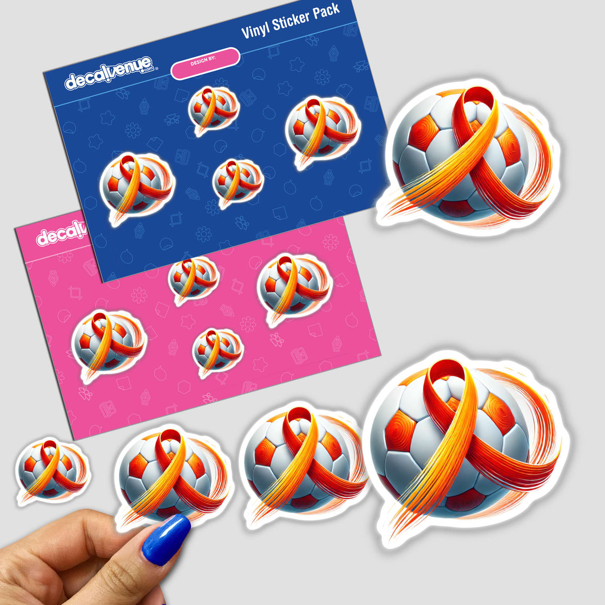 Soccer Ball Orange Ribbon sticker featuring a football with an orange ribbon wrapped around it, ideal for sports enthusiasts and creative projects.