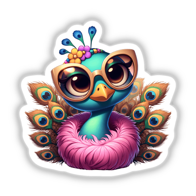 Cute Peacock Wearing Feather Boa and Glasses