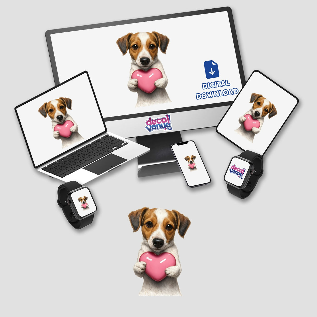 Jack Russell Puppy with Pink Heart