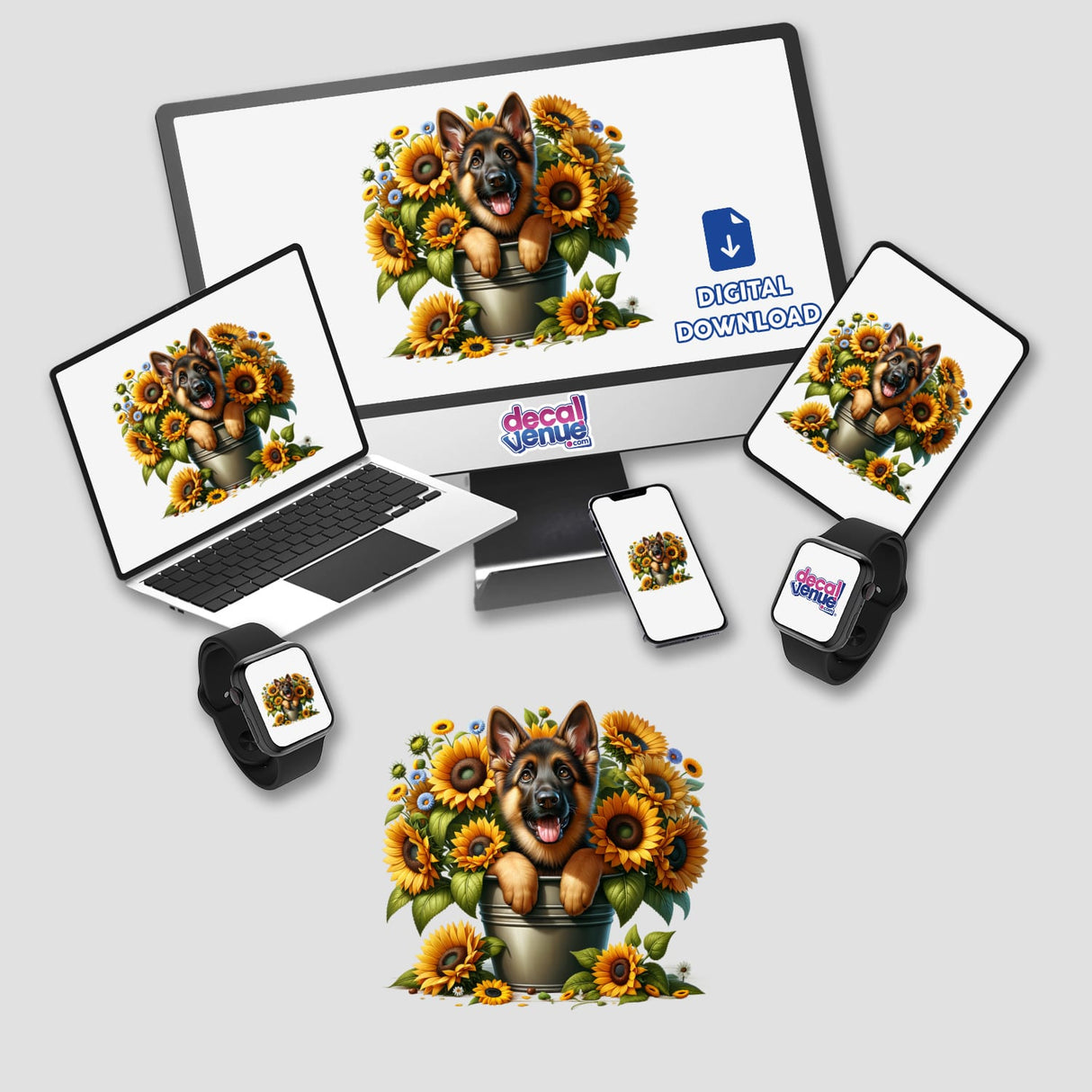 German Shepherd Peeking Out of Flower Pot