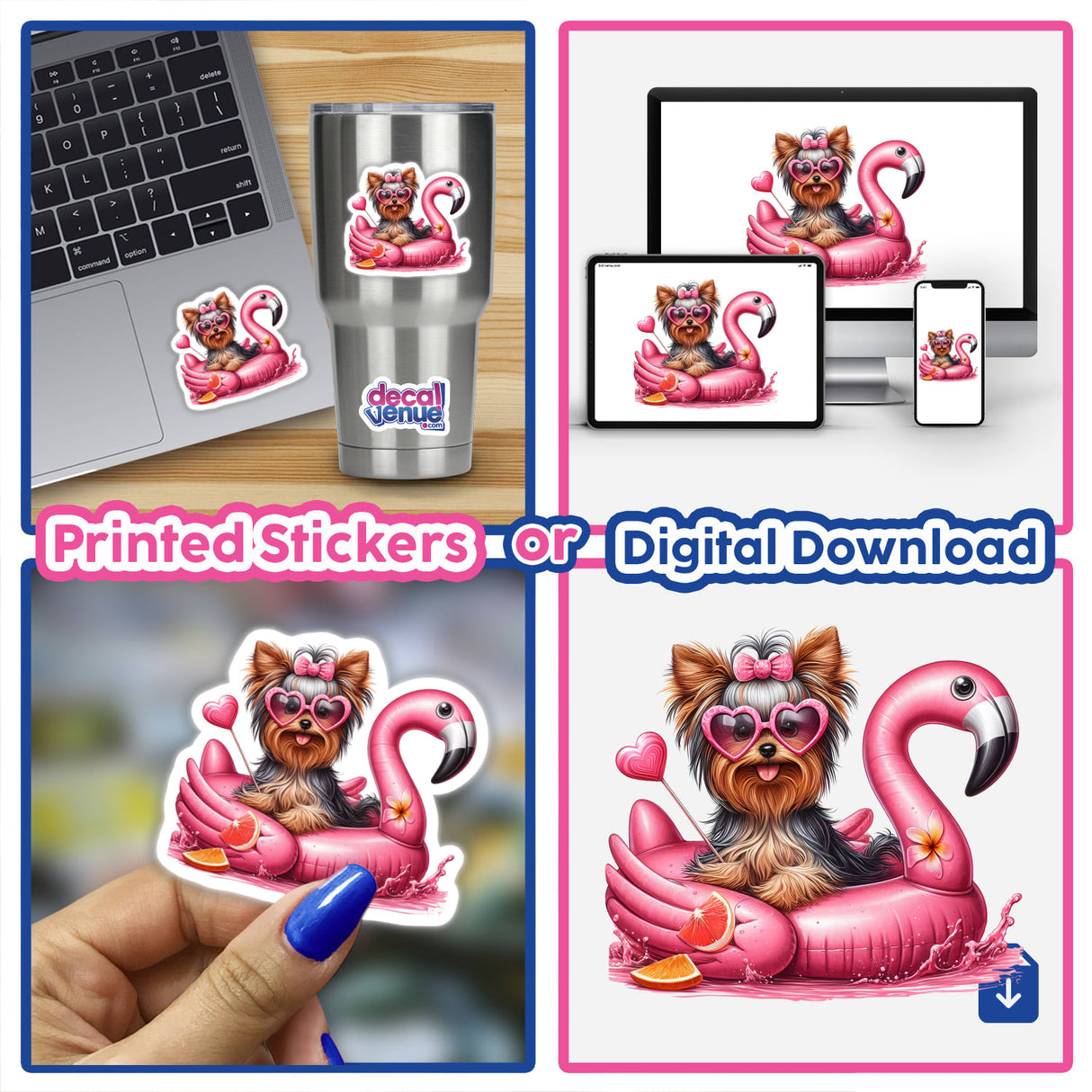 Summertime Yorkie Dog on Flamingo Float