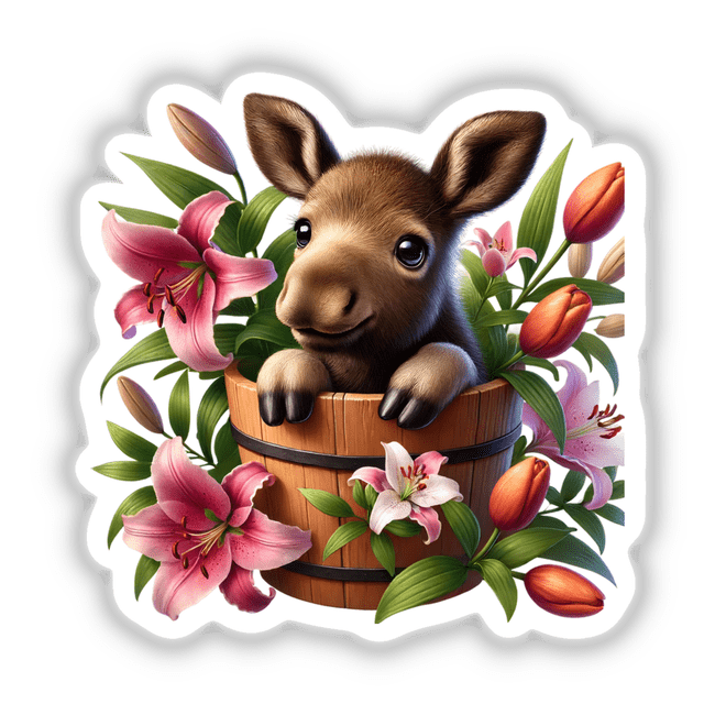 Moose Peeking Out of Flower Pot