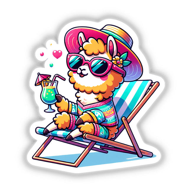 Llama Sunbathing Beach Chair Drink
