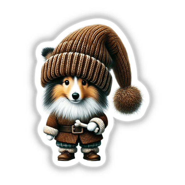 Shetland Sheepdog Gnome Holding Dog Bone