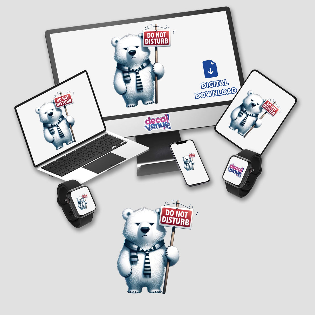 Grumpy Polar Bear Holding Do Not Disturb Sign