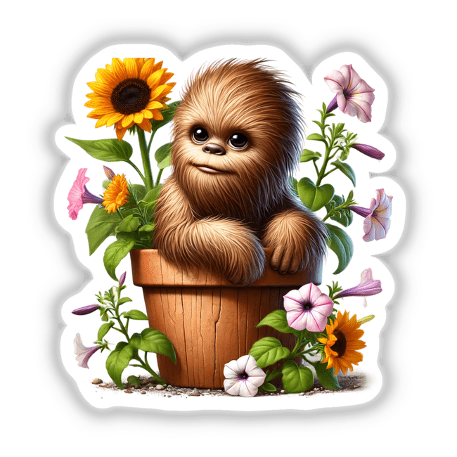Sasquatch Peeking Out of Flower Pot