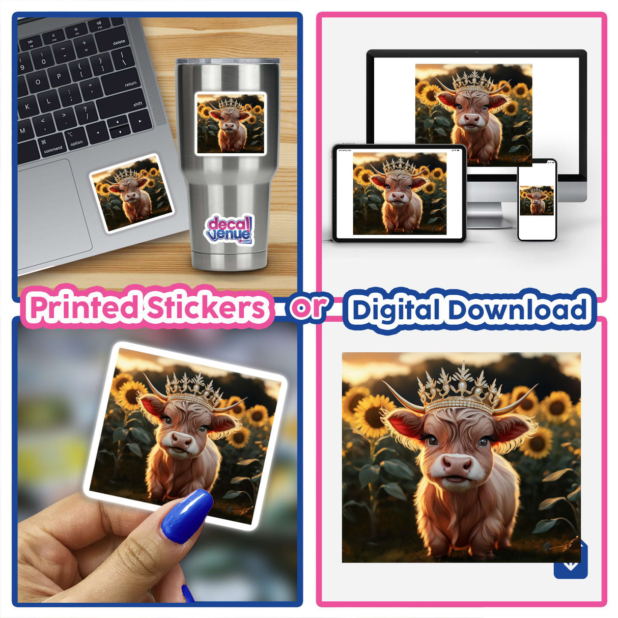 Baby Highland Cow Crown Sunflowers