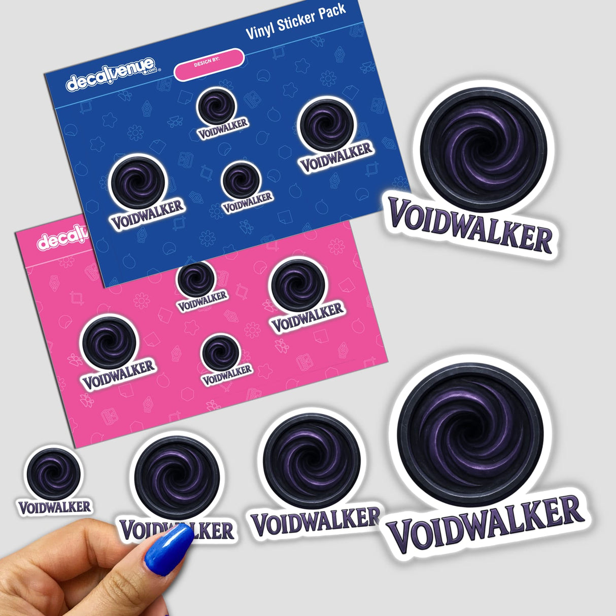 Voidwalker – RPG-Style Skill Badge features a striking Dark Silver Vortex Emblem, available as vibrant stickers or digital artwork, embodying Decal Venue's unique vinyl and digital art offerings.