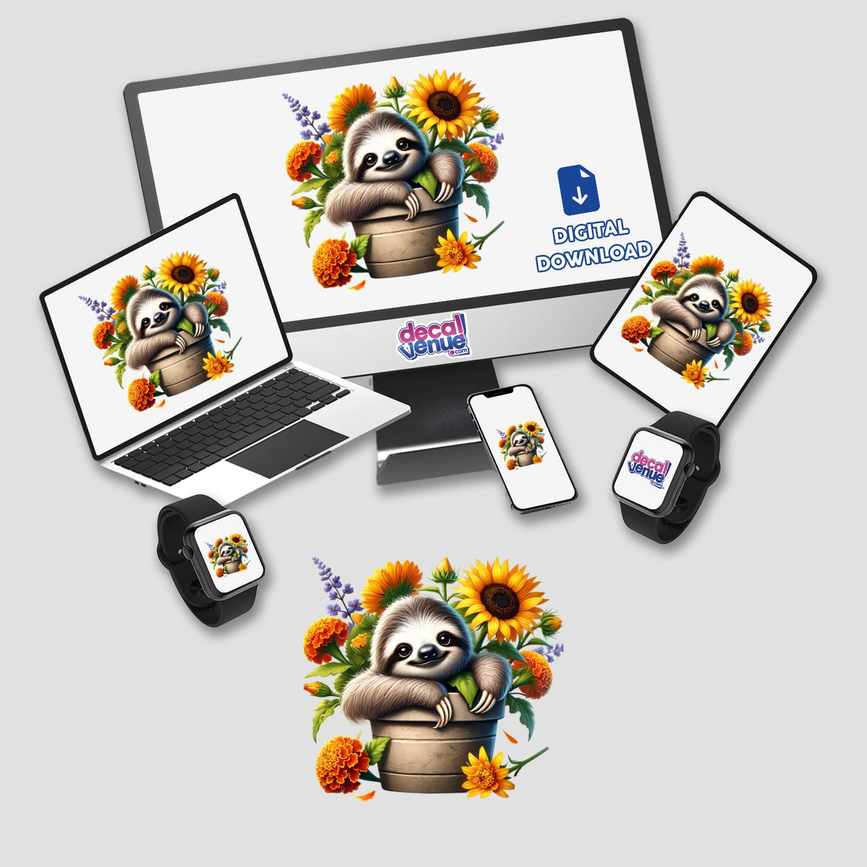 Sloth Peeking Out of Flower Pot