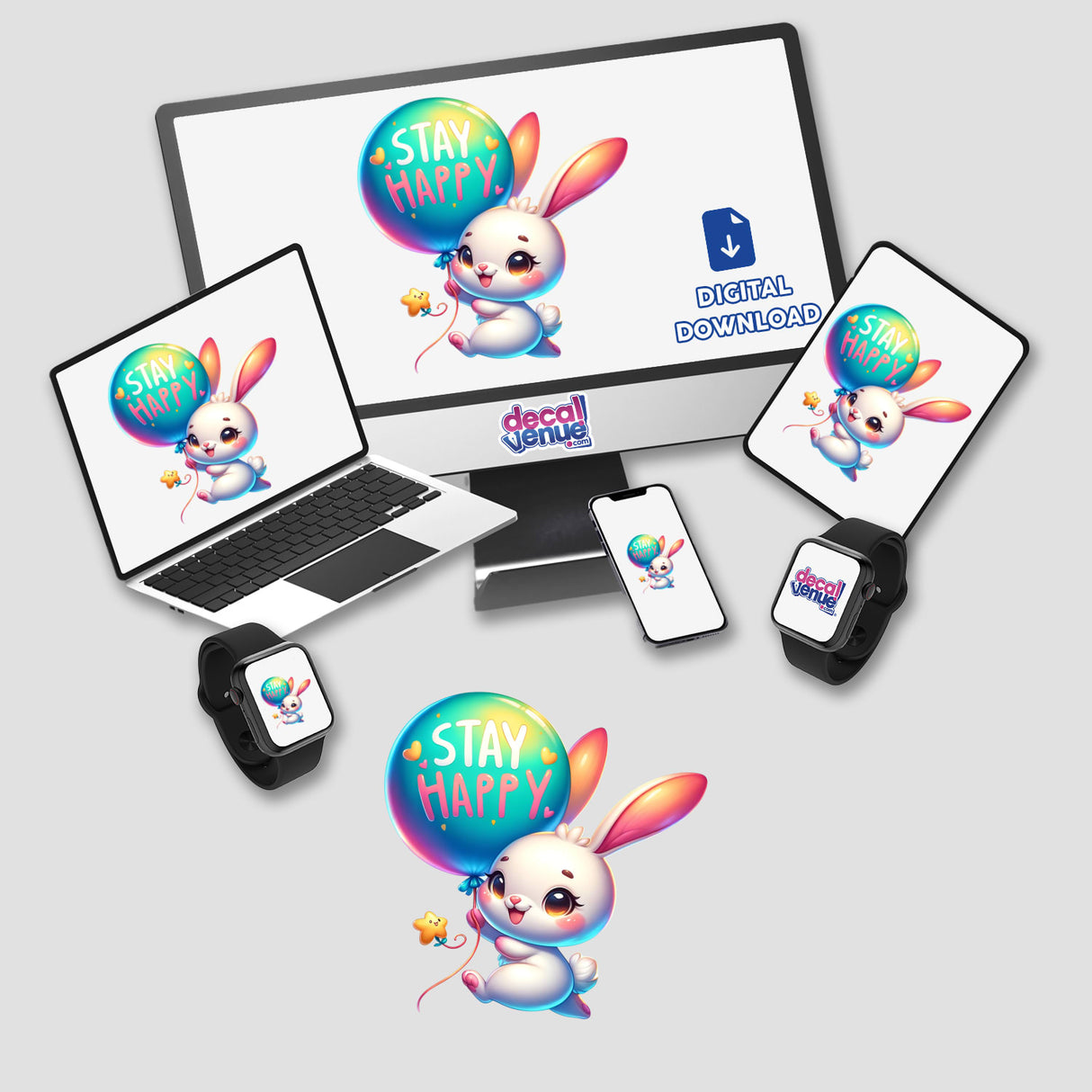 Cute Bunny Stay Happy Balloon Positive Message