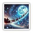 Starlit Sleigh - Santa’s Sleigh Flying Across a Starry Sky: Santa Claus rides a sleigh pulled by reindeers, soaring through a night sky. Available as stickers or digital artwork.