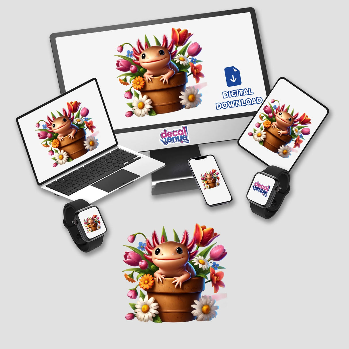 Axolotl Peeking Out of Flower Pot