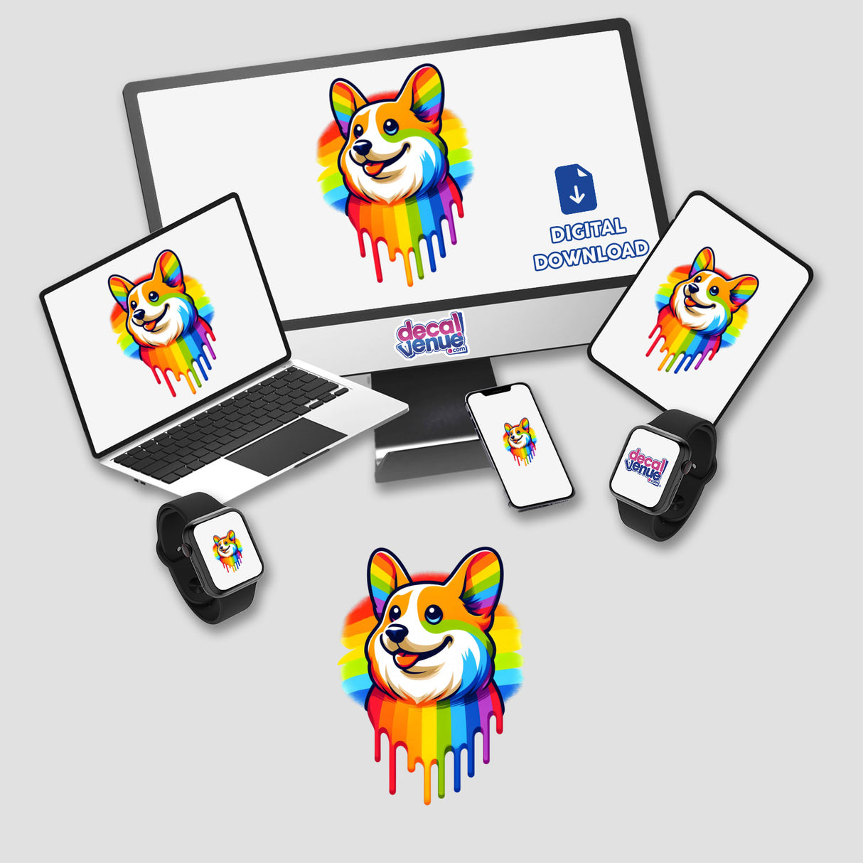 Corgi Dog Rainbow Colors Dripping Pride