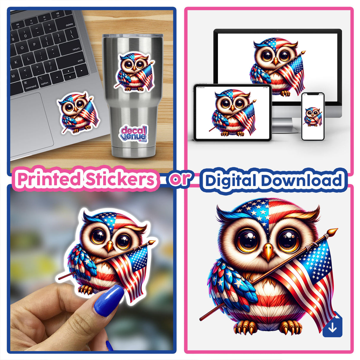 Patriotic Owl Holding American Flag