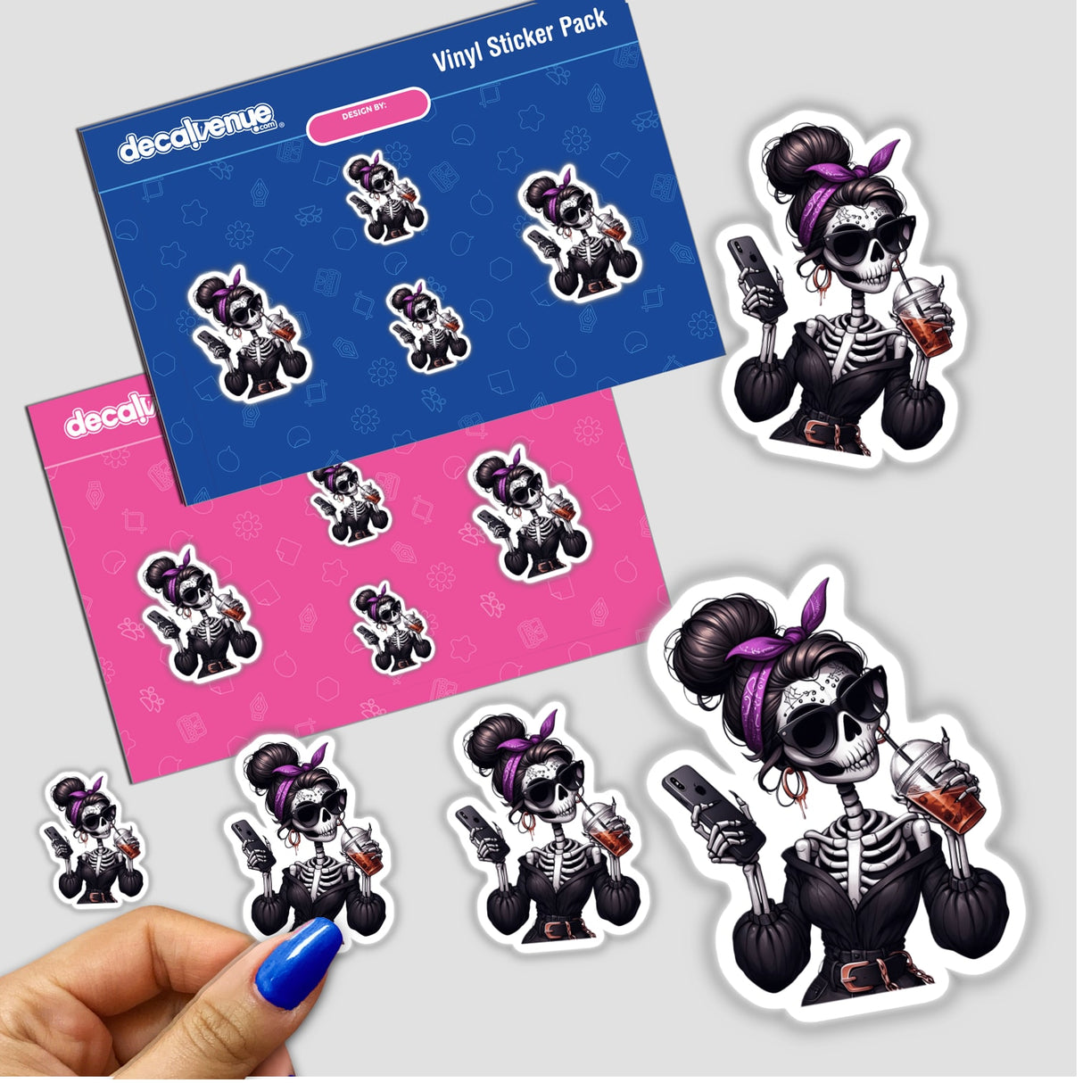 Spooky Halloween Skeleton Mama with Cell Phone Stickers and Digital Downloads