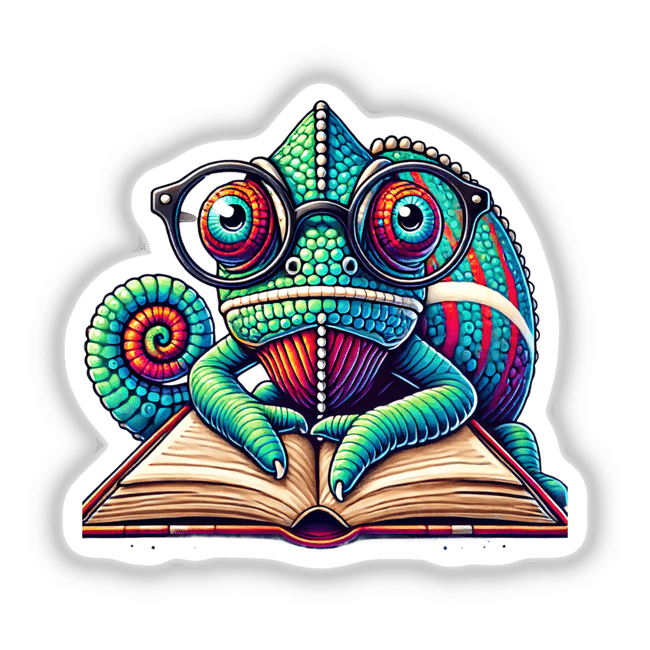 Chameleon With Reading Glasses Open Book