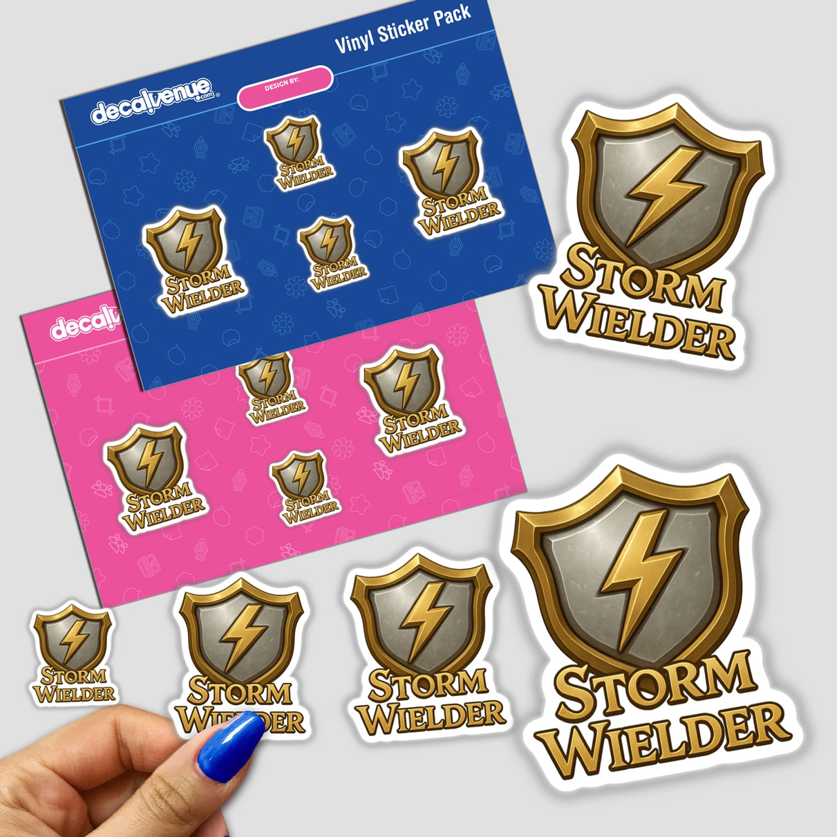 Storm Wielder – RPG-Style Skill Badge featuring an intricate Gold & Silver Lightning Crest, available as a sticker or digital artwork, exemplifies Decal Venue's unique vinyl and digital art offerings.
