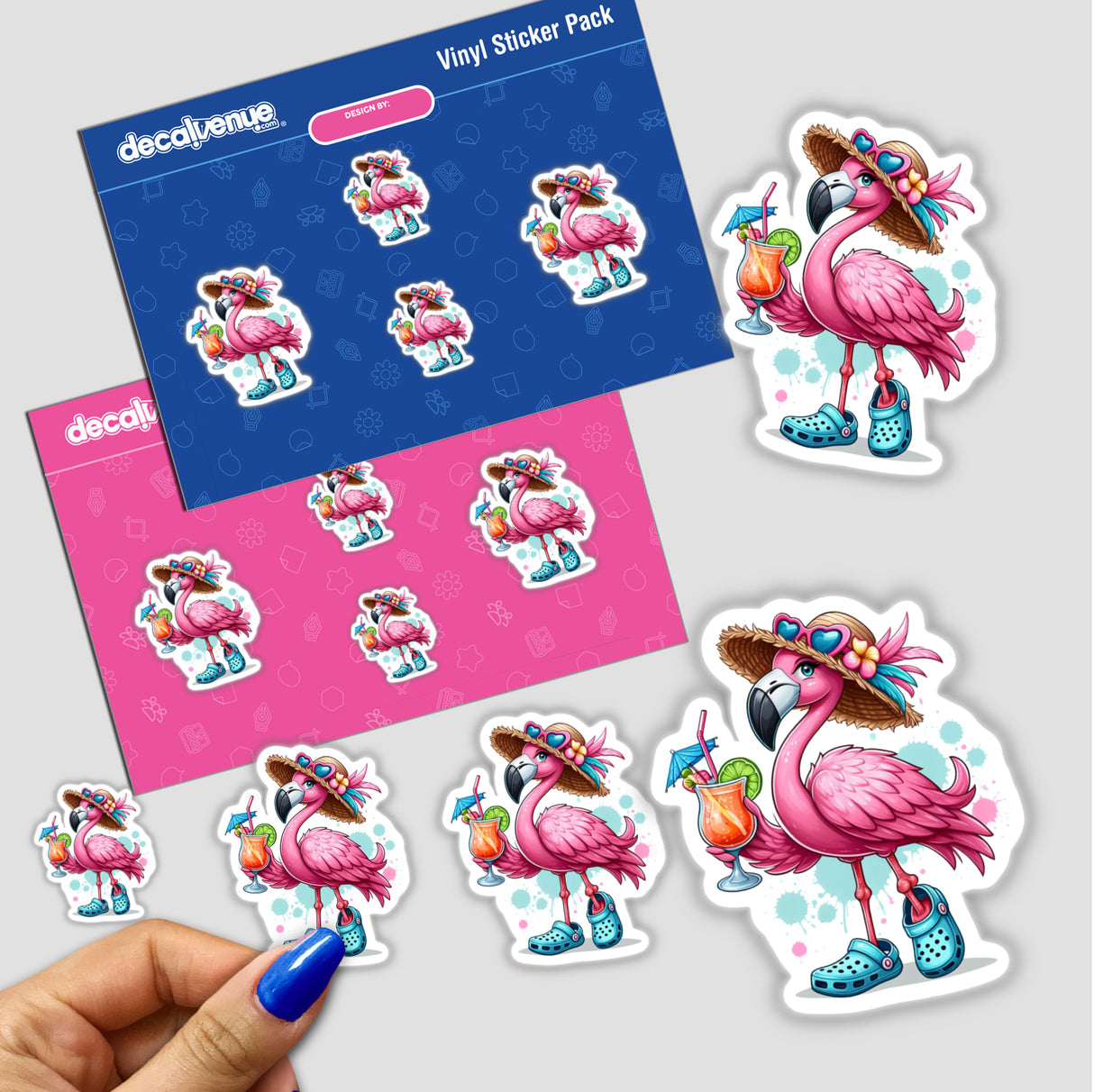 Ready for Summertime Beach Flamingo depicted as a whimsical sticker or digital artwork, capturing a playful flamingo theme, perfect for adding a fun, beachy vibe to your collection.