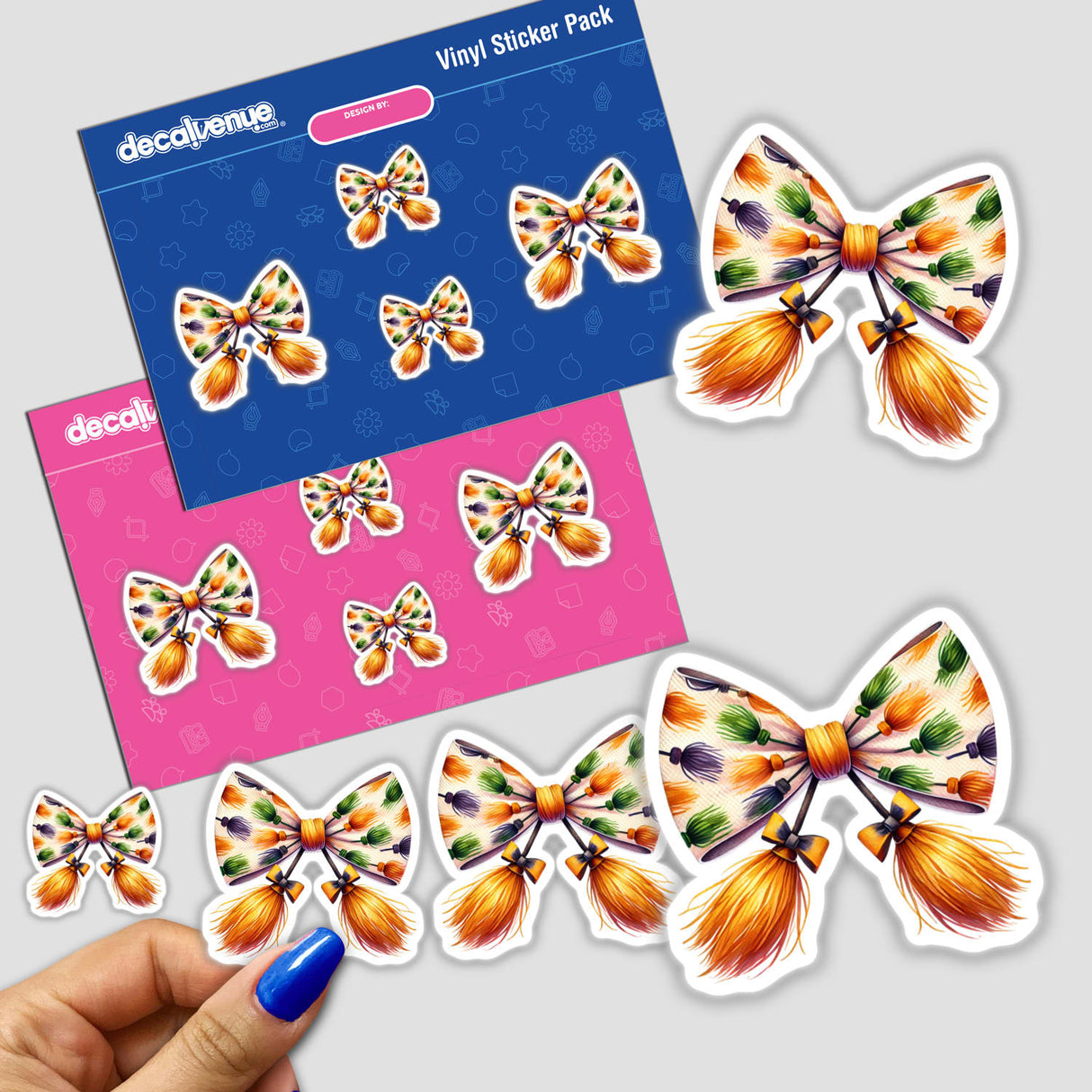 Witch Broom Pattern Coquette Bow sticker pack featuring various bow designs, including tassels and cartoon styles, perfect for unique decoration or digital artwork.