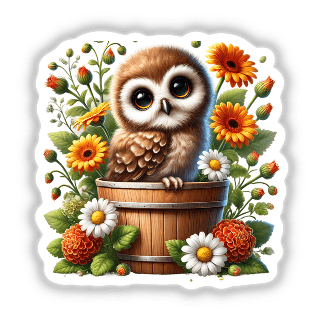 Owl Bird Peeking Out of Flower Pot