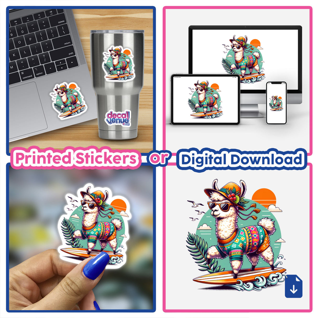 Stylish Llama Riding a Surfboard