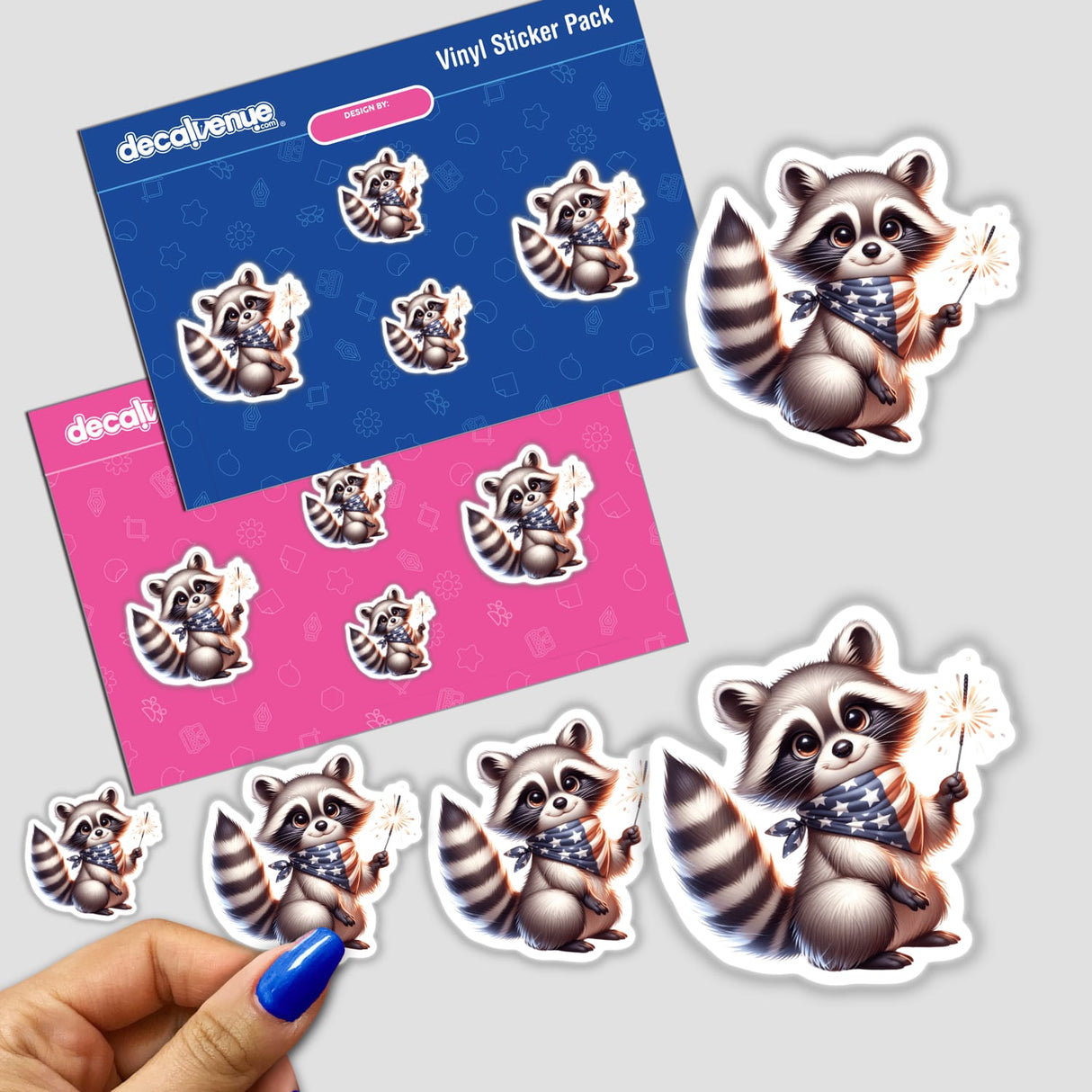 Raccoon Wearing Stars and Stripes Bandana Holding Sparkler