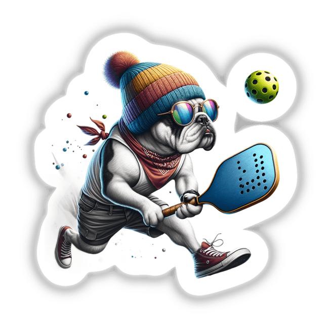 Trendy Bulldog Dog Playing Pickleball