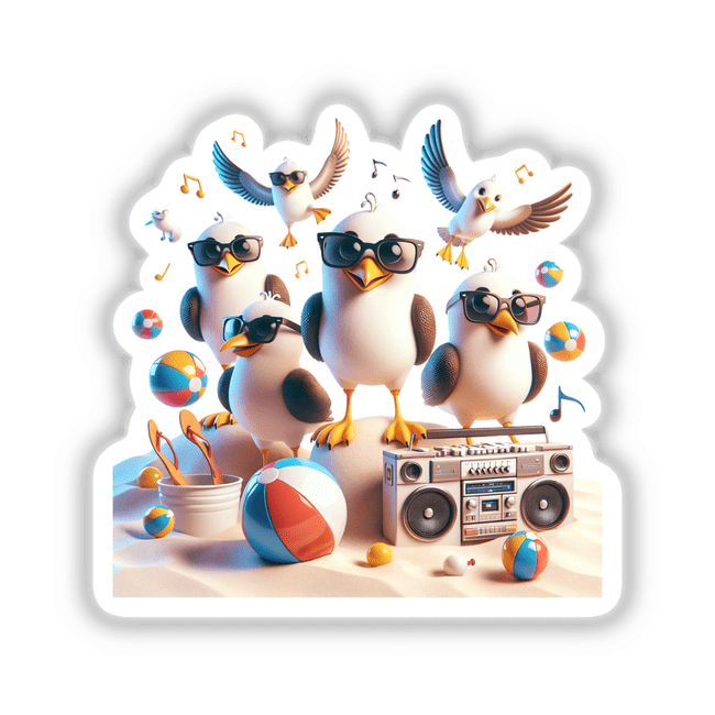 Seagulls Having a Beach Party Boombox