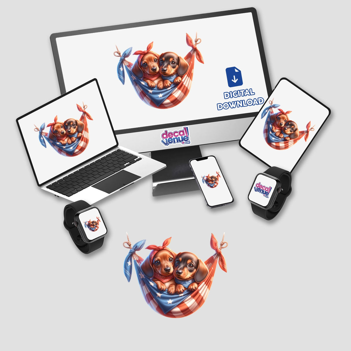 Dachshund Dogs in American Flag Bandana Hammock