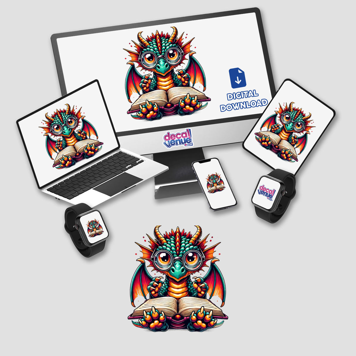 Dragon With Reading Glasses Open Book