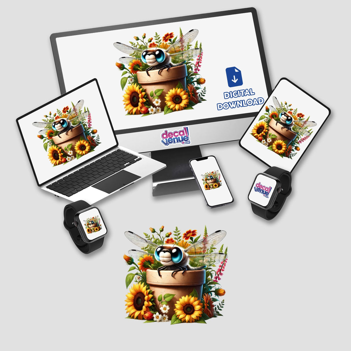 Dragonfly Peeking Out of Flower Pot